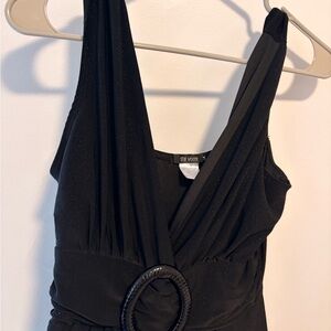 Star Vixen Black One-Shoulder V-Neck Belted Dress